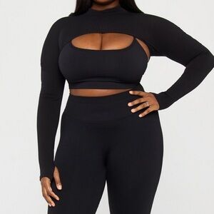 NWT Fabletics 2x Black Mock Neck Semi-Sheer Knit Shrug